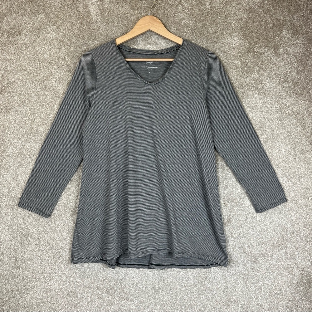 Pure Jill Tunic Womens Medium Gray Stripe Long Sleeve Pullover Stretch- 1356*